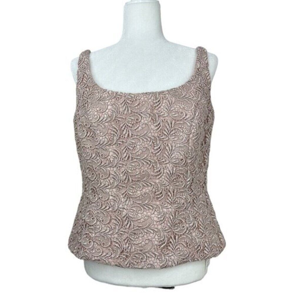 Carmen Marc Valvo Womens Lace Evening Top Square Neck‎ Mauve Pink Formal Size 10 - Picture 12 of 12